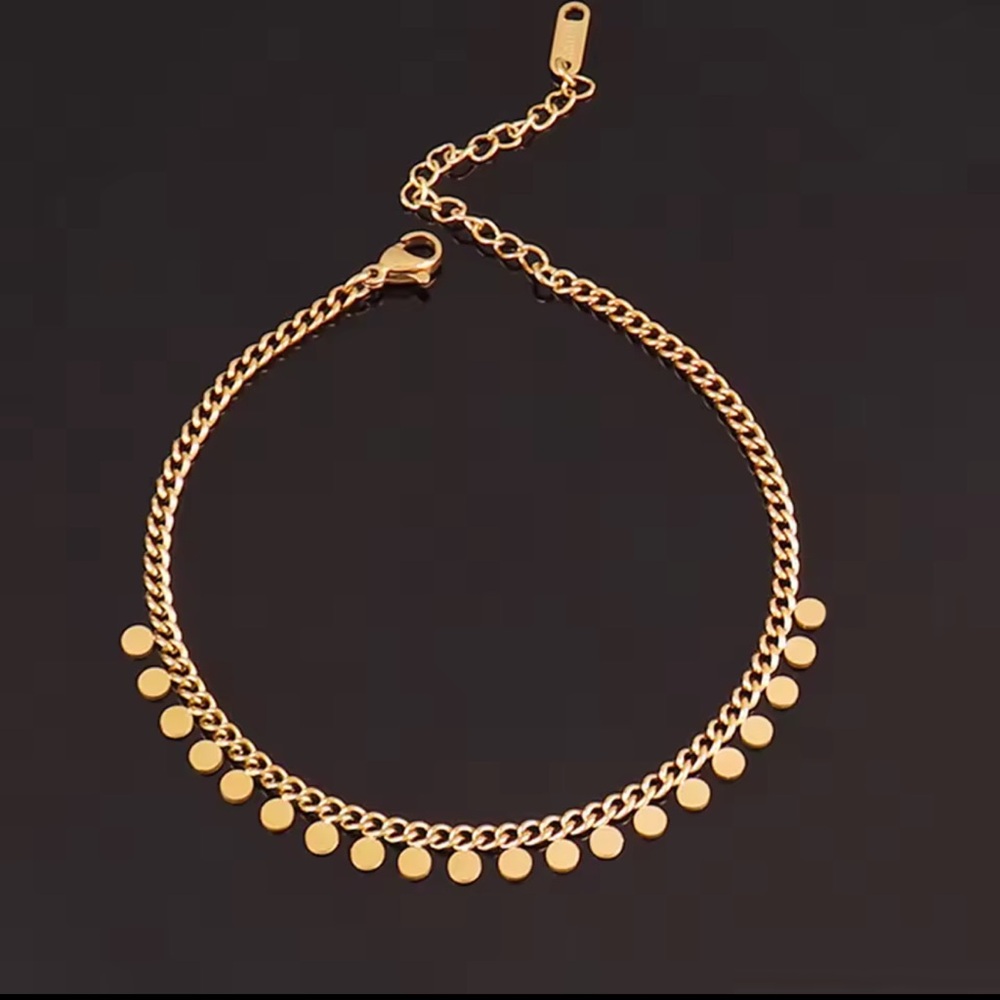 Disc Charm Chain  Anklet Bracelet 
Adjustable Gold 18K plated Stainless Steel